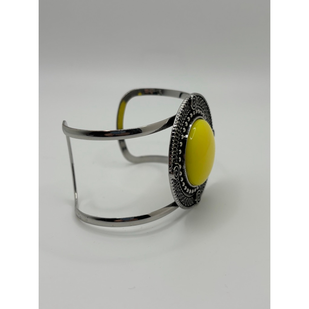 Bold Silver And Yellow Statement Cuff Bracelet Nw… - image 2